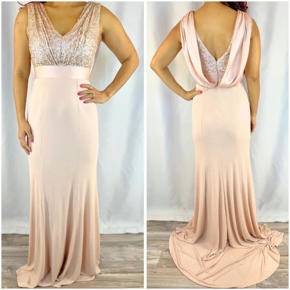 Vera Wang Pink Rose Gold Sequin Formal Gown $395 - Picture 2 of 15